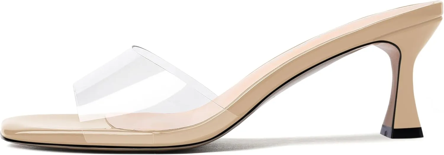 NUMALEO Womens Wedding Slip On Stylish Casual Open Toe Patent Stiletto Mid Heel Heeled Sandals 2.5 Inch