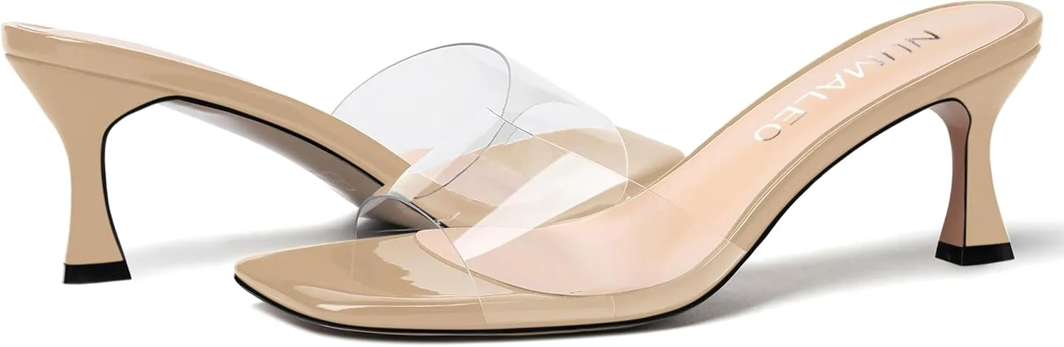 NUMALEO Womens Wedding Slip On Stylish Casual Open Toe Patent Stiletto Mid Heel Heeled Sandals 2.5 Inch