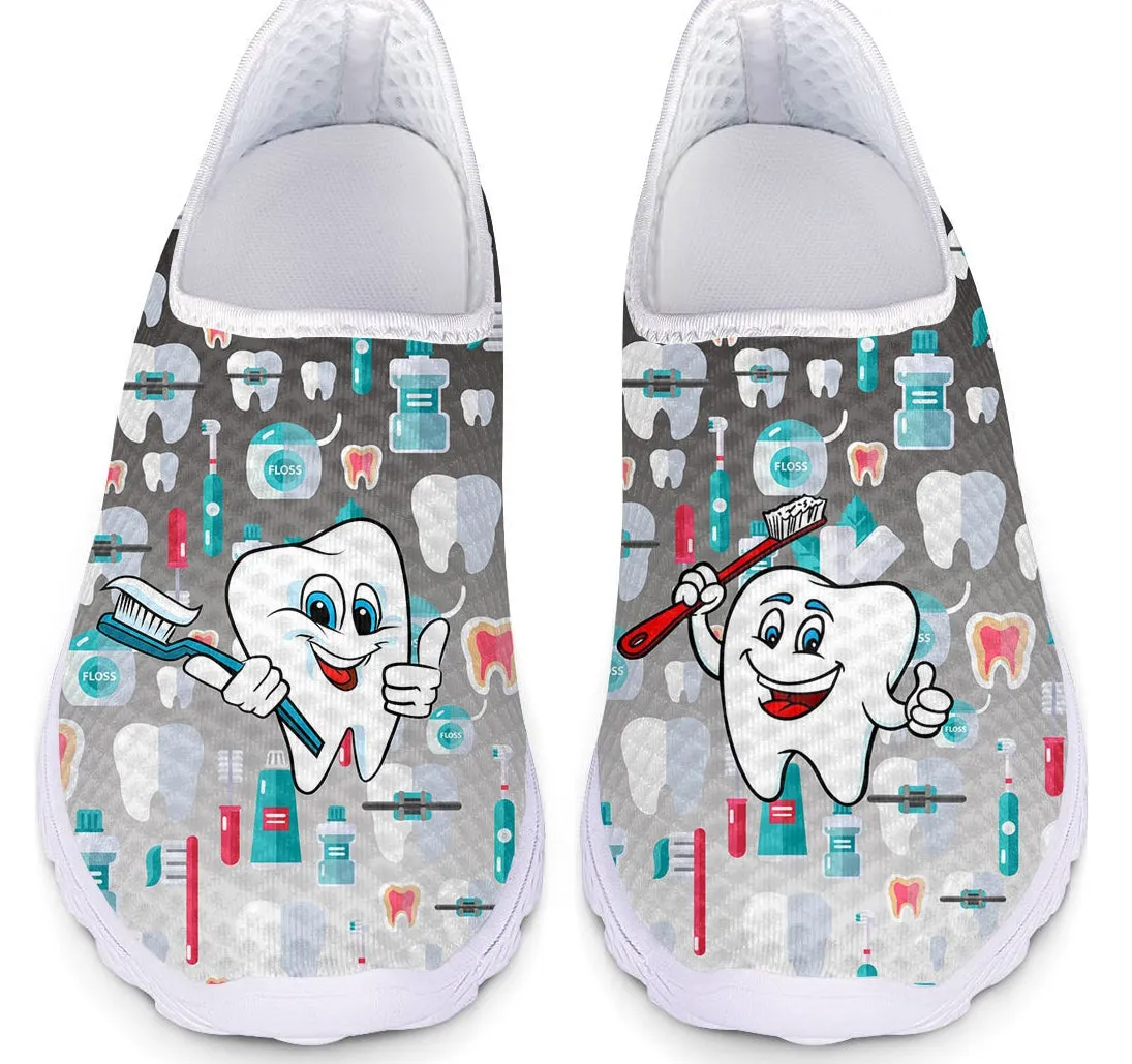 Nurse Flats Shoes For Females Hot Sale Cartoon White Tooth Brand Design Ladies Lightweight Sneakers Breathable