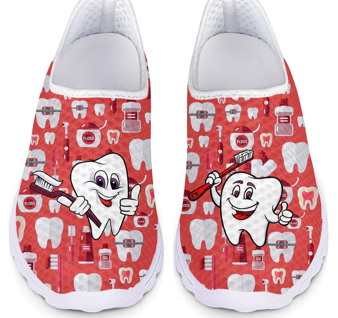 Nurse Flats Shoes For Females Hot Sale Cartoon White Tooth Brand Design Ladies Lightweight Sneakers Breathable