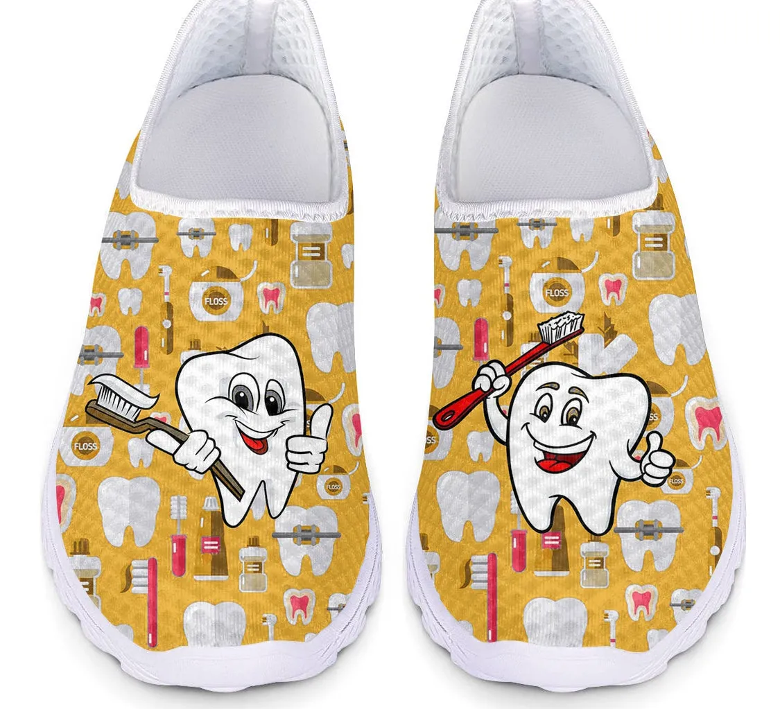 Nurse Flats Shoes For Females Hot Sale Cartoon White Tooth Brand Design Ladies Lightweight Sneakers Breathable