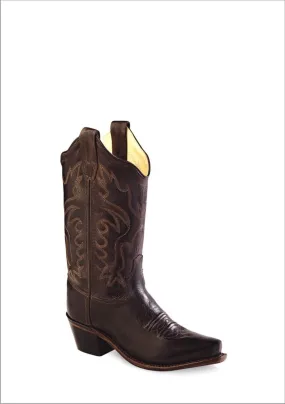 Old West Brown Canyon Childrens Boys Leather Snip Toe 8in Cowboy Boots 3 D