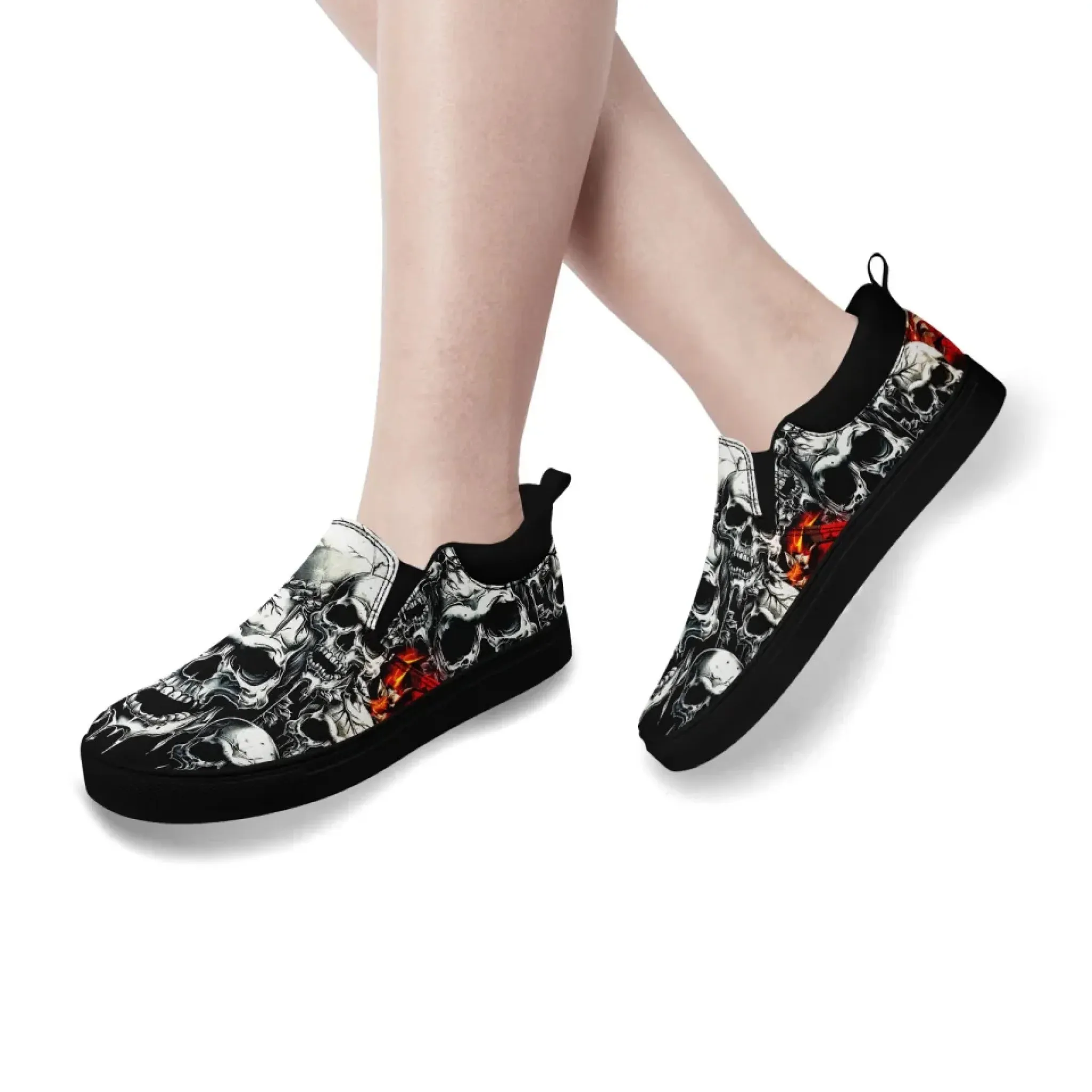 Personalized Gothic Fashion Sneakers, Custom Skull and Skeleton Shoes, Comfortable Slip On Shoes