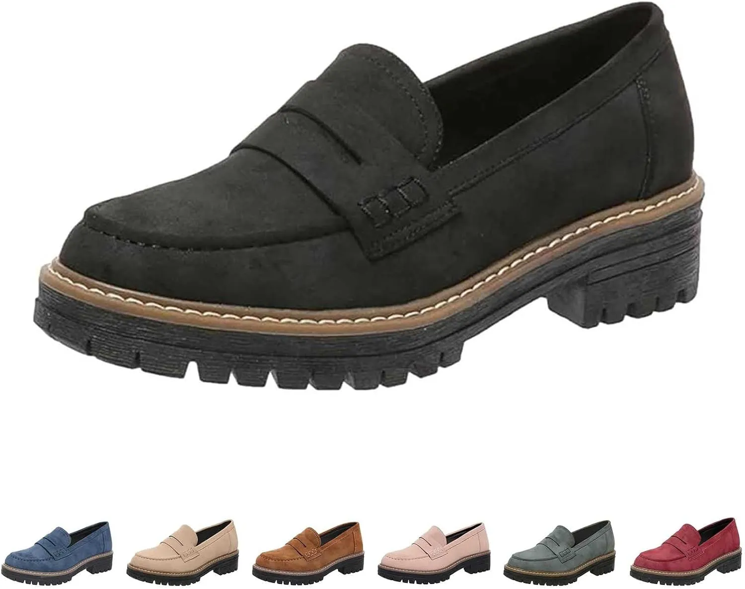 Platform Loafers for Women Comfort Slip On Loafers Casual Business Shoes Classic Fall Shoes Leather Penny Loafers