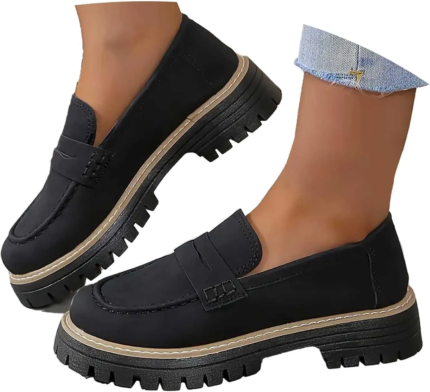 Platform Loafers for Women Comfort Slip On Loafers Casual Business Shoes Classic Fall Shoes Leather Penny Loafers