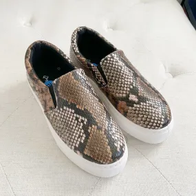 Qupid Light Brown Snakeskin Slip-on Sneakers
