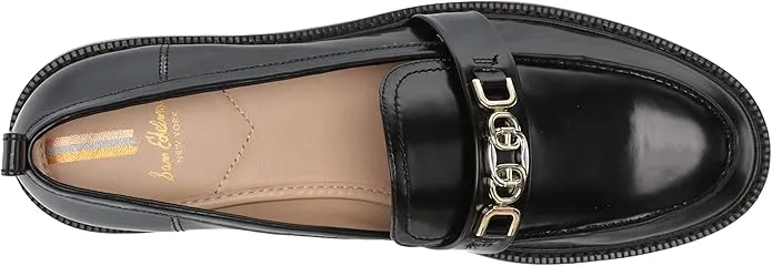 Sam Edelman Christy Black Leather Rounded Toe Block Heeled Slip On Loafers