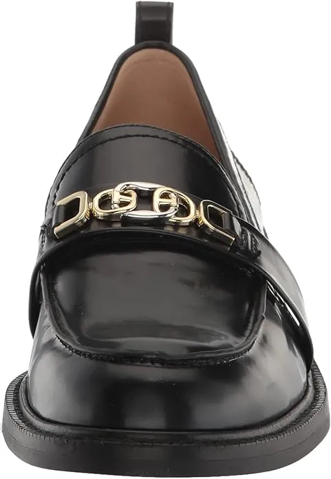 Sam Edelman Christy Black Leather Rounded Toe Block Heeled Slip On Loafers