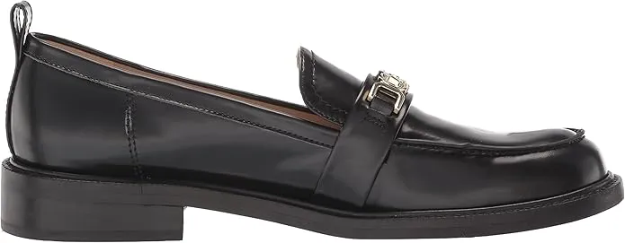 Sam Edelman Christy Black Leather Rounded Toe Block Heeled Slip On Loafers