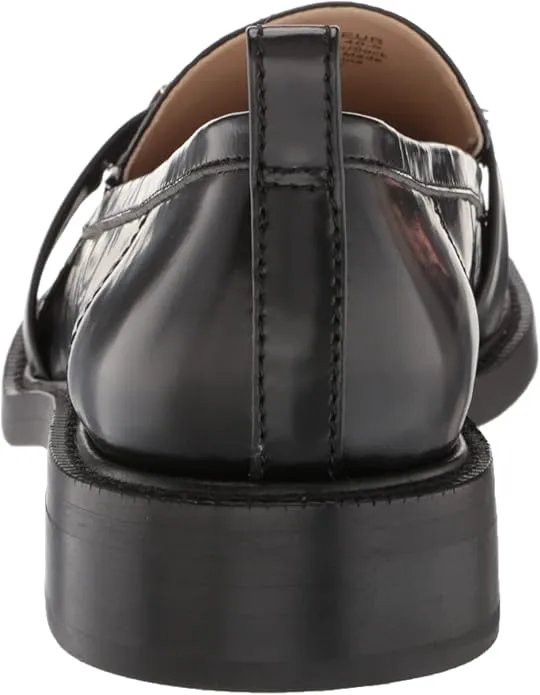 Sam Edelman Christy Black Leather Rounded Toe Block Heeled Slip On Loafers