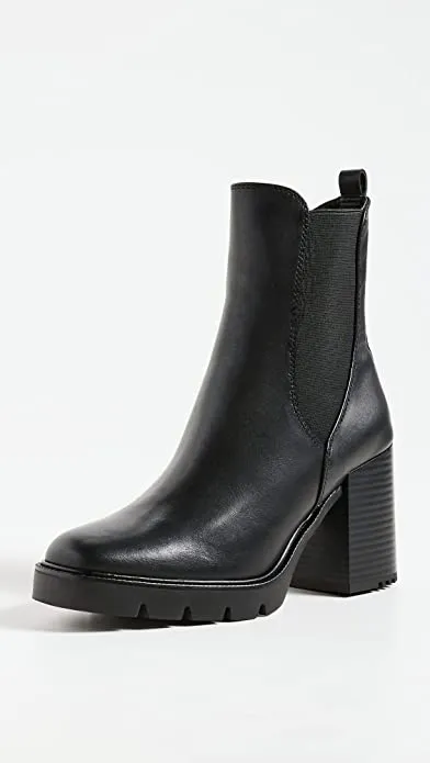 Sam Edelman Rollins Black Pull On Rounded Toe Block Heel Chelsea Ankle Boots