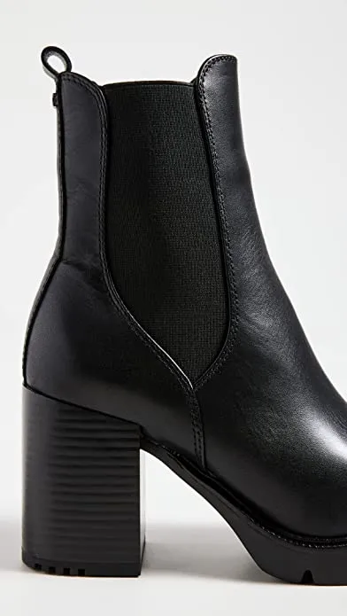 Sam Edelman Rollins Black Pull On Rounded Toe Block Heel Chelsea Ankle Boots