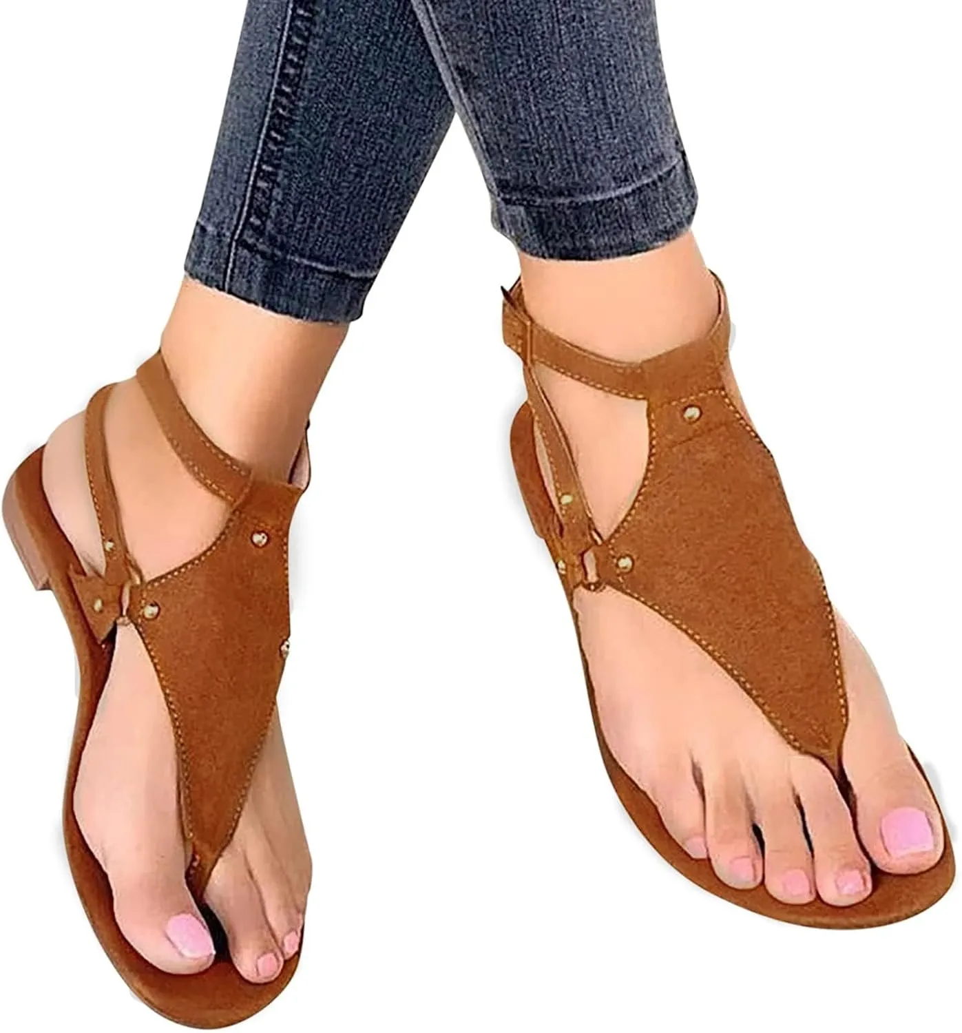 Sandals for Women Dressy Summer Thong Flip Flops Comfortable Ankle Strap Strappy Flat Sandals Walking Shoes Beach Sandals