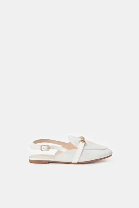 Senior Girls Silver Embossed Floral Mule