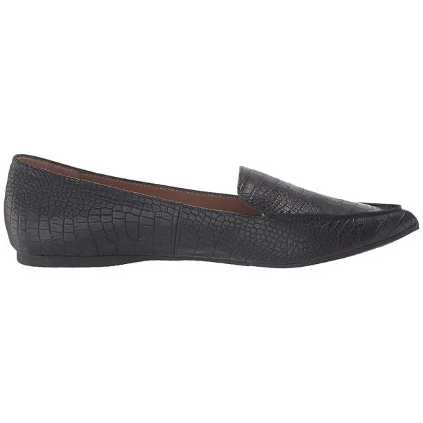 Steve Madden Feather Black Crocodile Pointed Closed Toe Slip On Flat Loafers