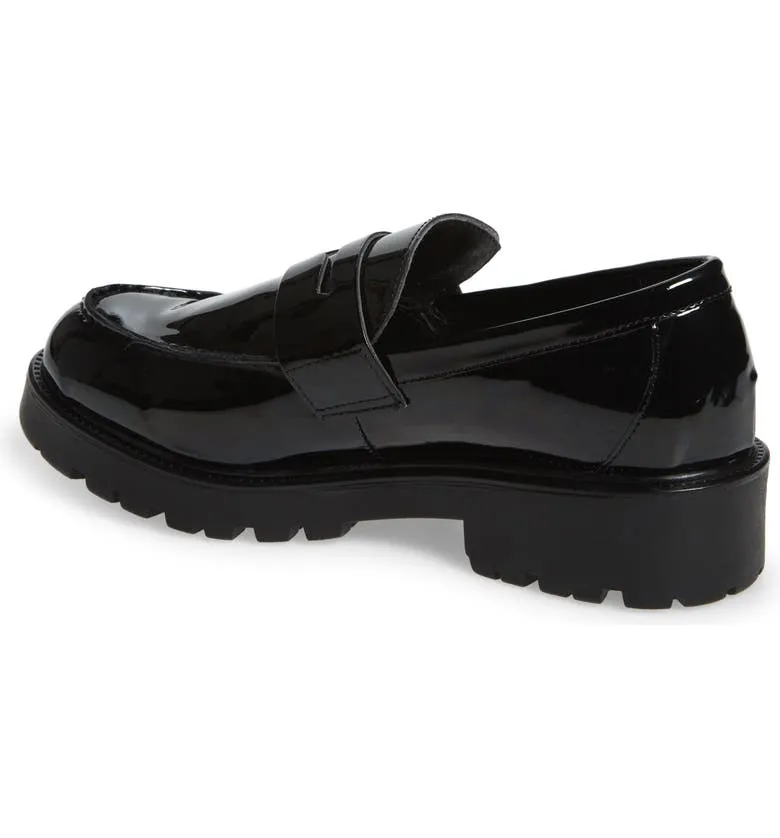 Steve Madden Lotto Black Leather Retro Lug Sole Low Chunky Heel Penny Loafer (9.5, BLACK)