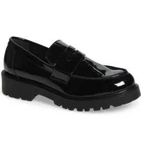 Steve Madden Lotto Black Leather Retro Lug Sole Low Chunky Heel Penny Loafer (9.5, BLACK)