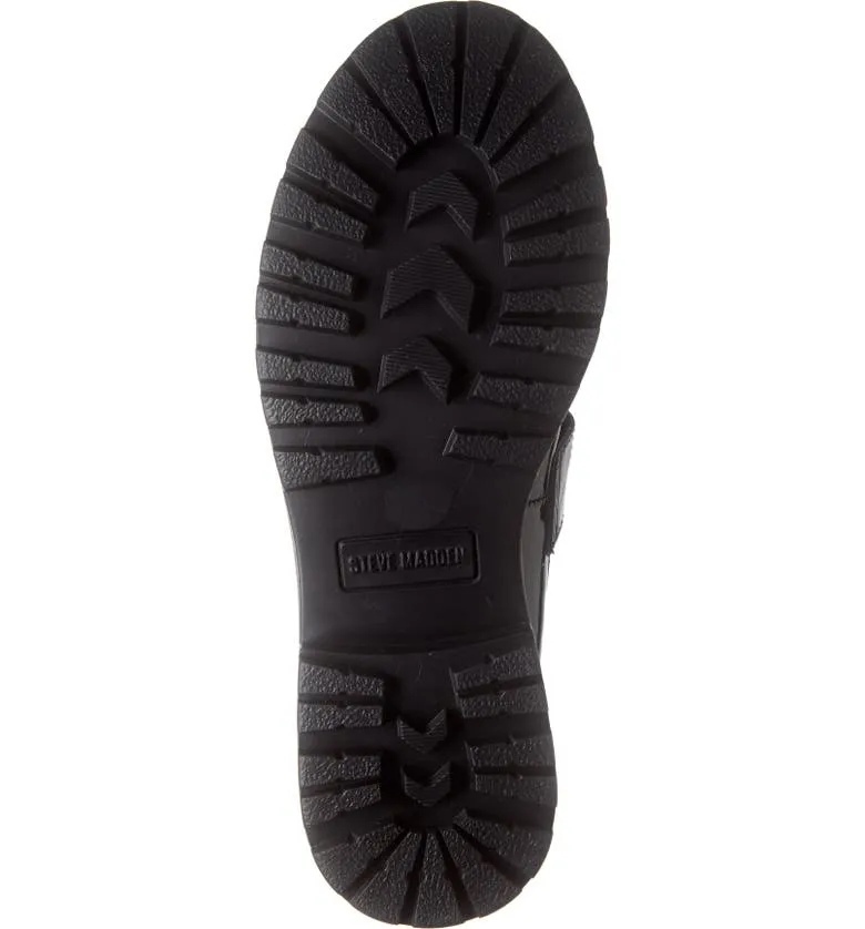 Steve Madden Lotto Black Leather Retro Lug Sole Low Chunky Heel Penny Loafer (9.5, BLACK)