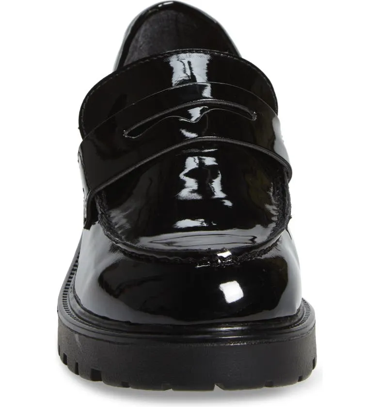 Steve Madden Lotto Black Leather Retro Lug Sole Low Chunky Heel Penny Loafer (9.5, BLACK)