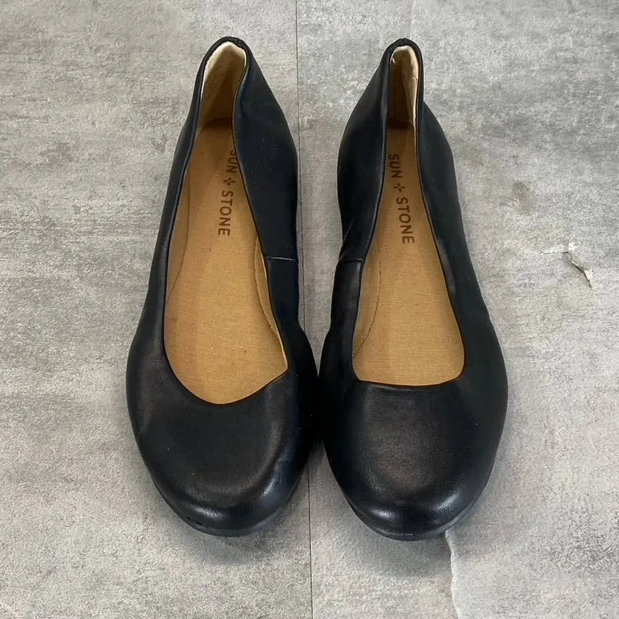 SUN STONE Women's Black Eliana Memory Foam Round-Toe Slip-On Flats SZ 5.5