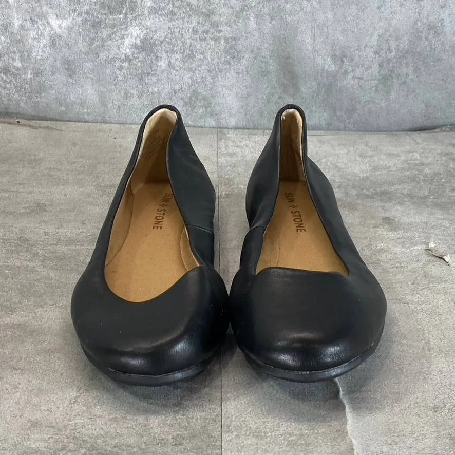 SUN STONE Women's Black Eliana Memory Foam Round-Toe Slip-On Flats SZ 5.5