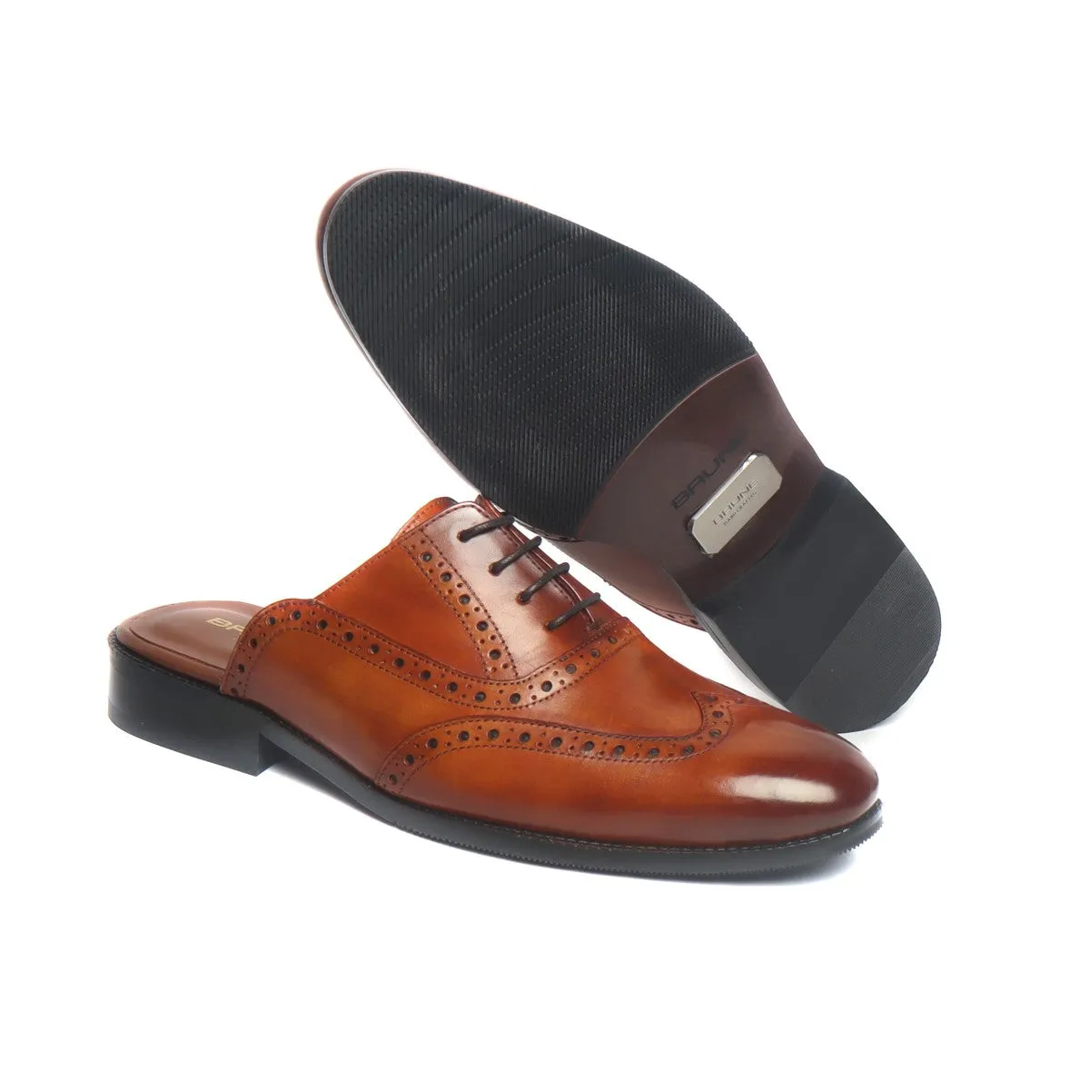 Tan Comfy Lace-up Leather Formal Mules by Brune & Bareskin