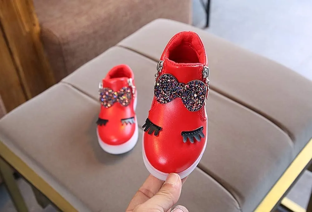 Toddler Baby Light Up Shoes Little Girls Non Slip Wide Zipper Boots Fashion LED Flashing Tennis Sneakers