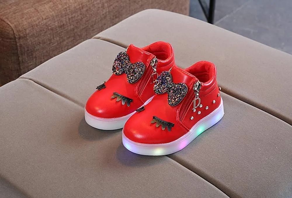 Toddler Baby Light Up Shoes Little Girls Non Slip Wide Zipper Boots Fashion LED Flashing Tennis Sneakers