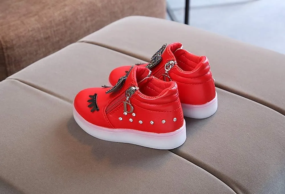 Toddler Baby Light Up Shoes Little Girls Non Slip Wide Zipper Boots Fashion LED Flashing Tennis Sneakers