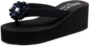 VOKLIN Women's Bohemian Flowers Wedge High Heel Flipflop Sandals Summer Platform Nonslip Beach Thong Sandal