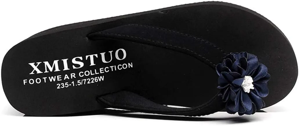 VOKLIN Women's Bohemian Flowers Wedge High Heel Flipflop Sandals Summer Platform Nonslip Beach Thong Sandal