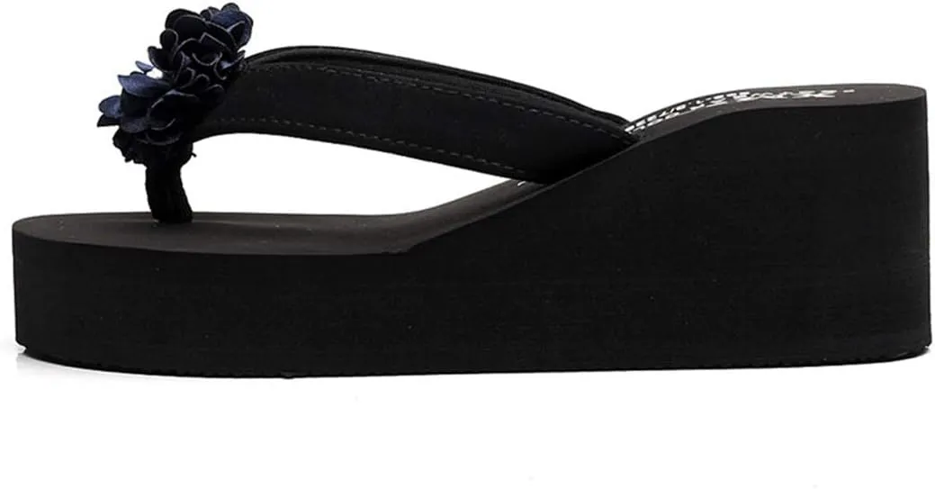 VOKLIN Women's Bohemian Flowers Wedge High Heel Flipflop Sandals Summer Platform Nonslip Beach Thong Sandal