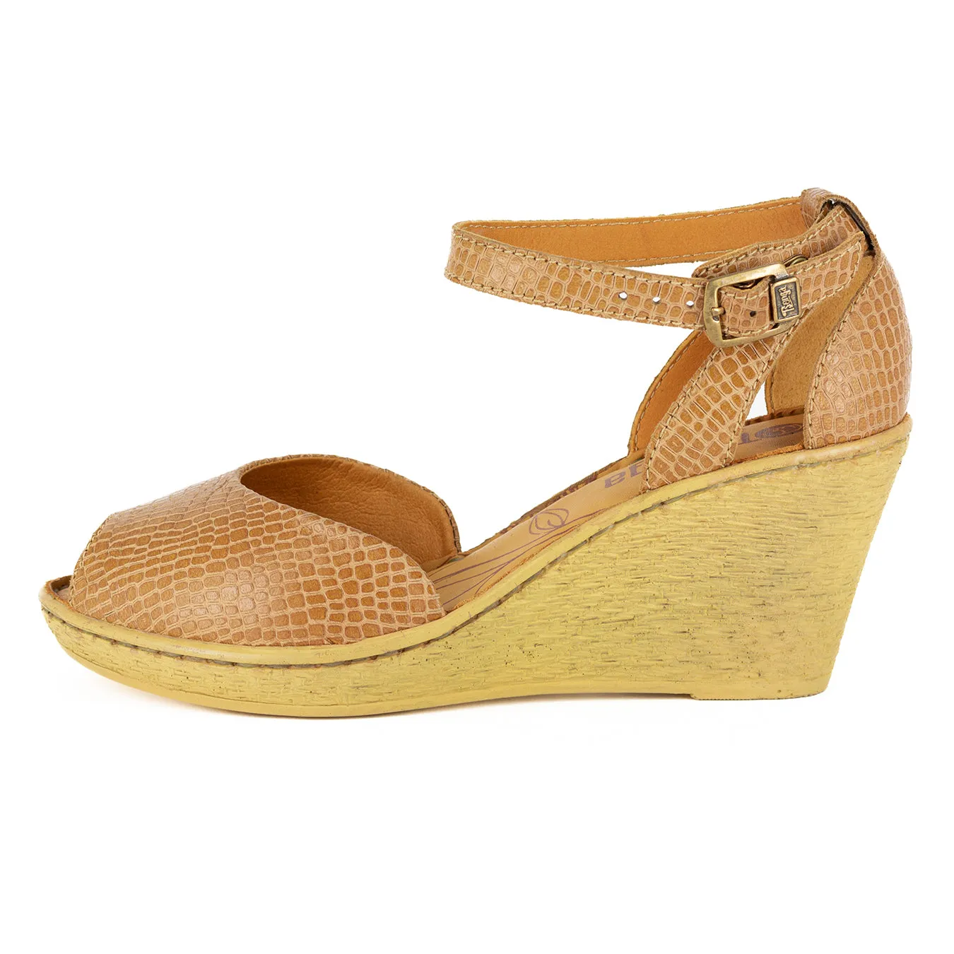 Wanyaza : Ladies Leather High-Heel Wedge Sandal in Walnut Coco Lux