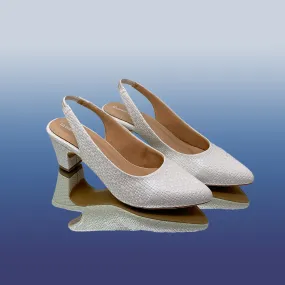 White Textured Slingback Heels