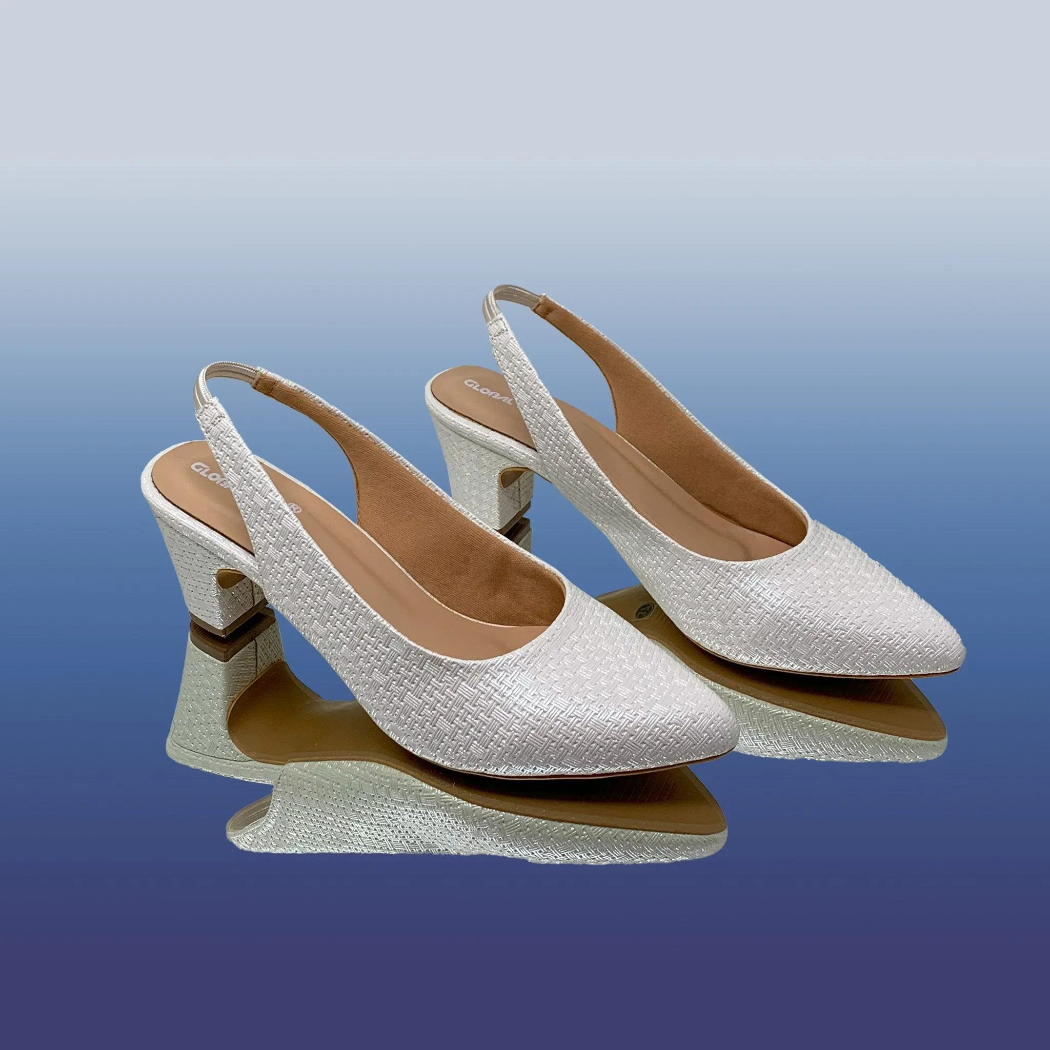 White Textured Slingback Heels