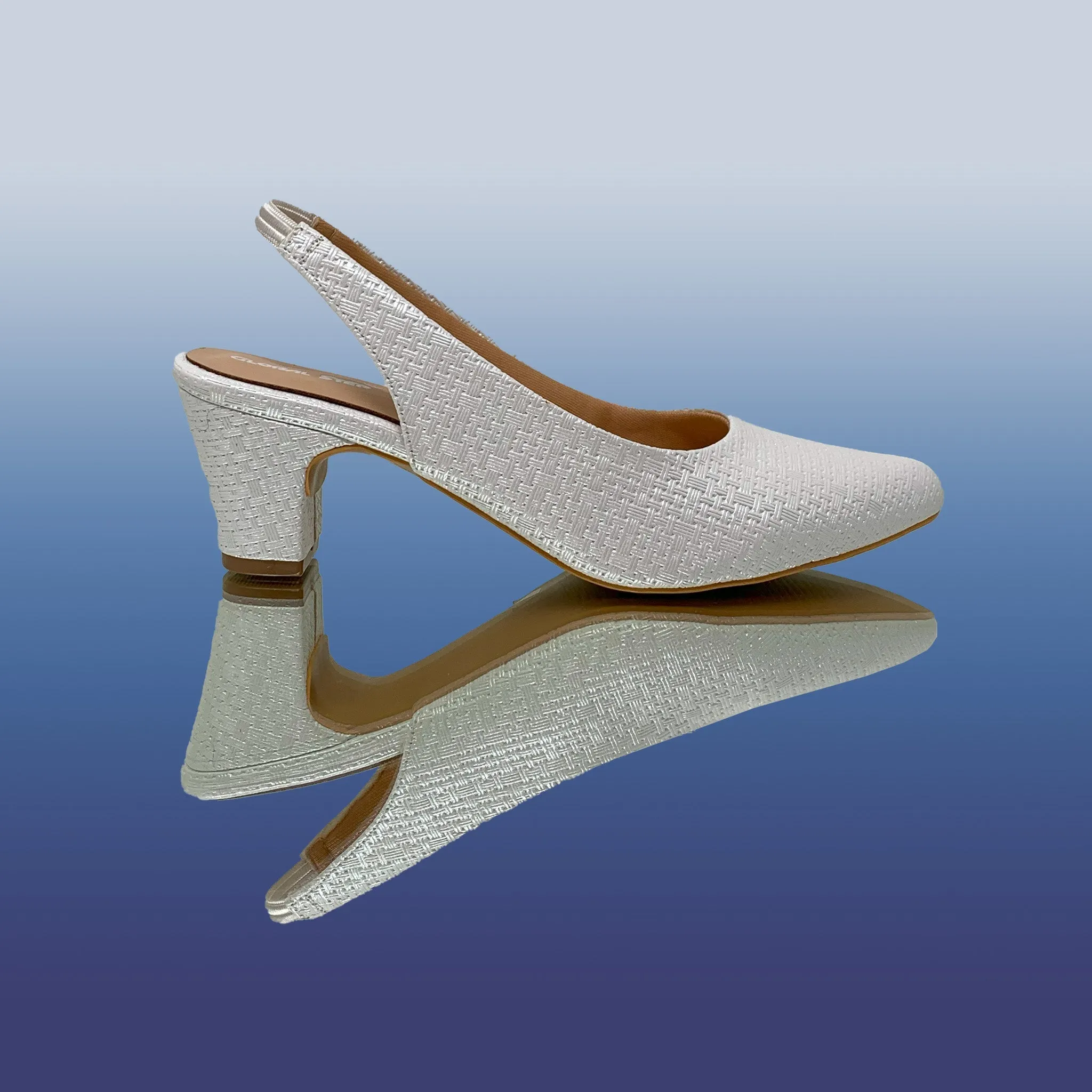 White Textured Slingback Heels