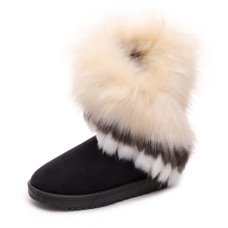 Winter Warm Fur Boots Artificial Fur Tassels Mid-Calf Boots for Women
