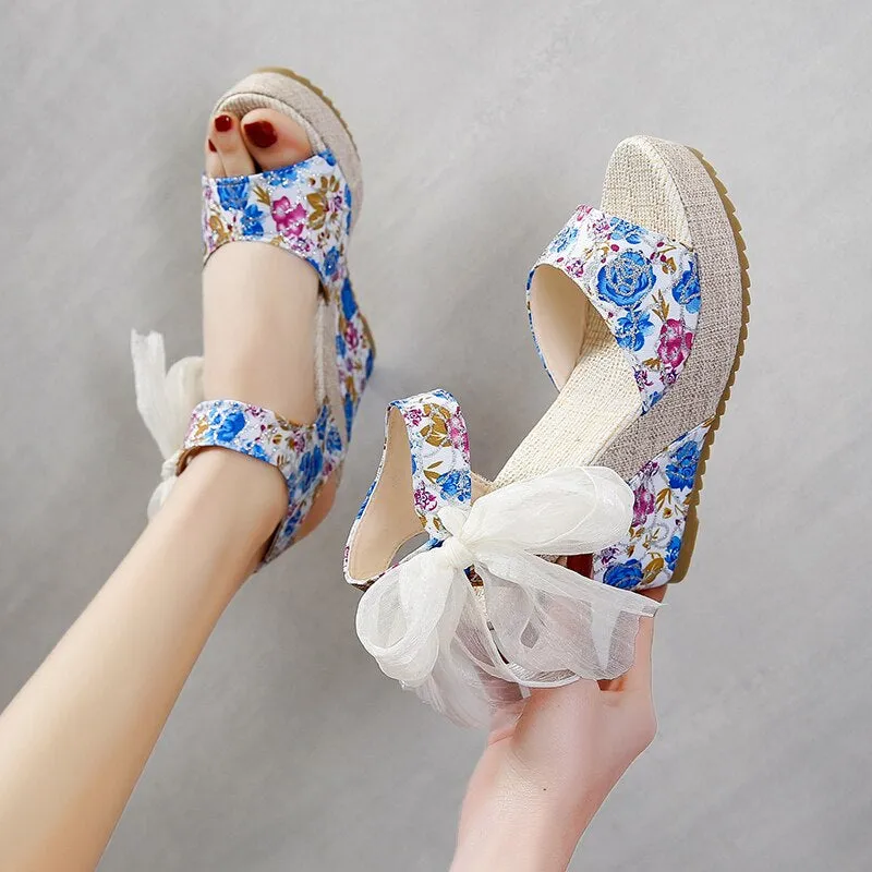 Women Leisure Lace Party Wedge Sandals