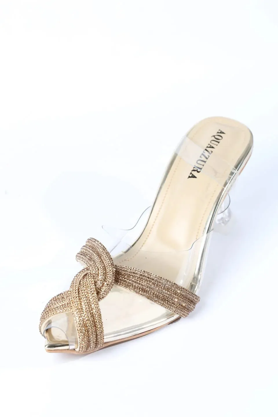 WOMEN RHINESTONE PEEP TOE SANDALS - GOLDEN