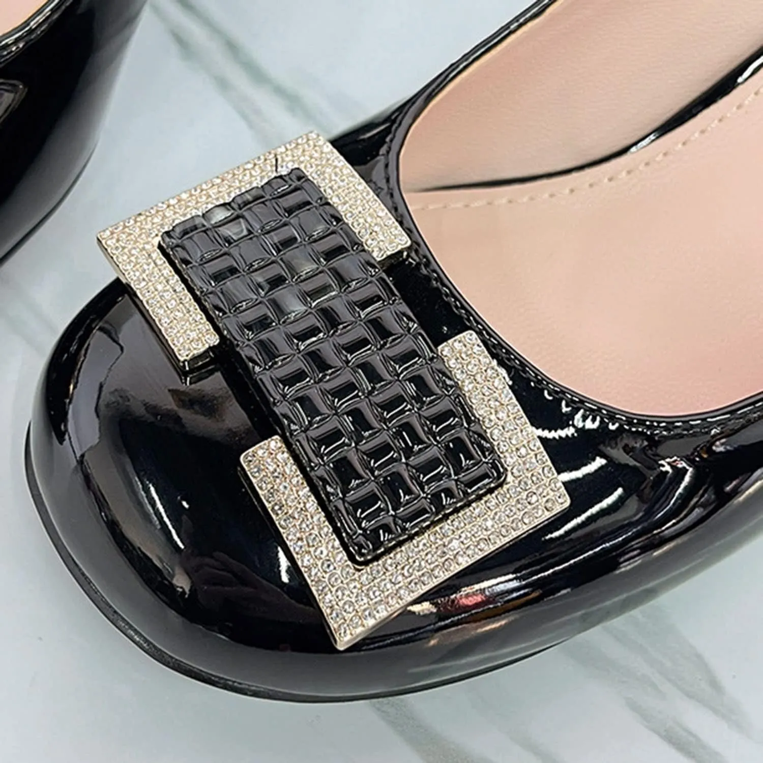 Womens Black Patent Leather Mary Jane High Heels Slingback Round Toe Chunky High Pumps Slip-On Office Lady Sandals Party Prom Dress Shoes