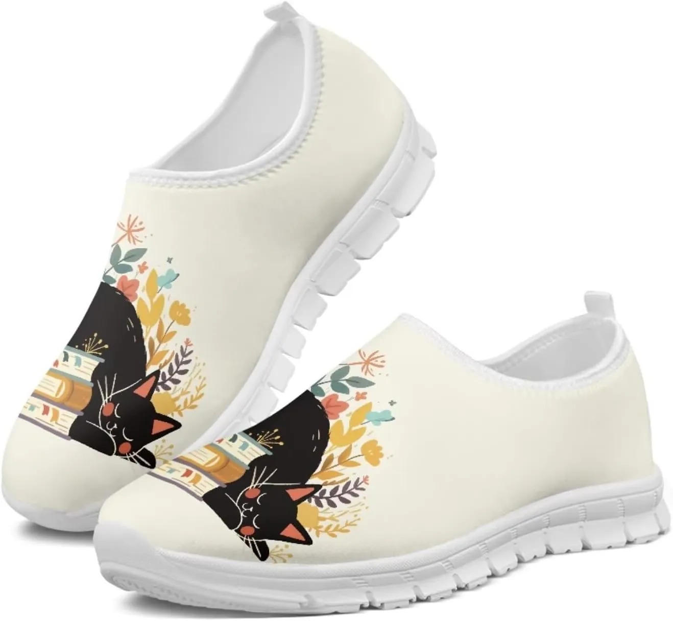 Women's Cat Print Outdoor Loafers Wide Driving Shoes Classic Business Work Flats Loafer Size 5-13