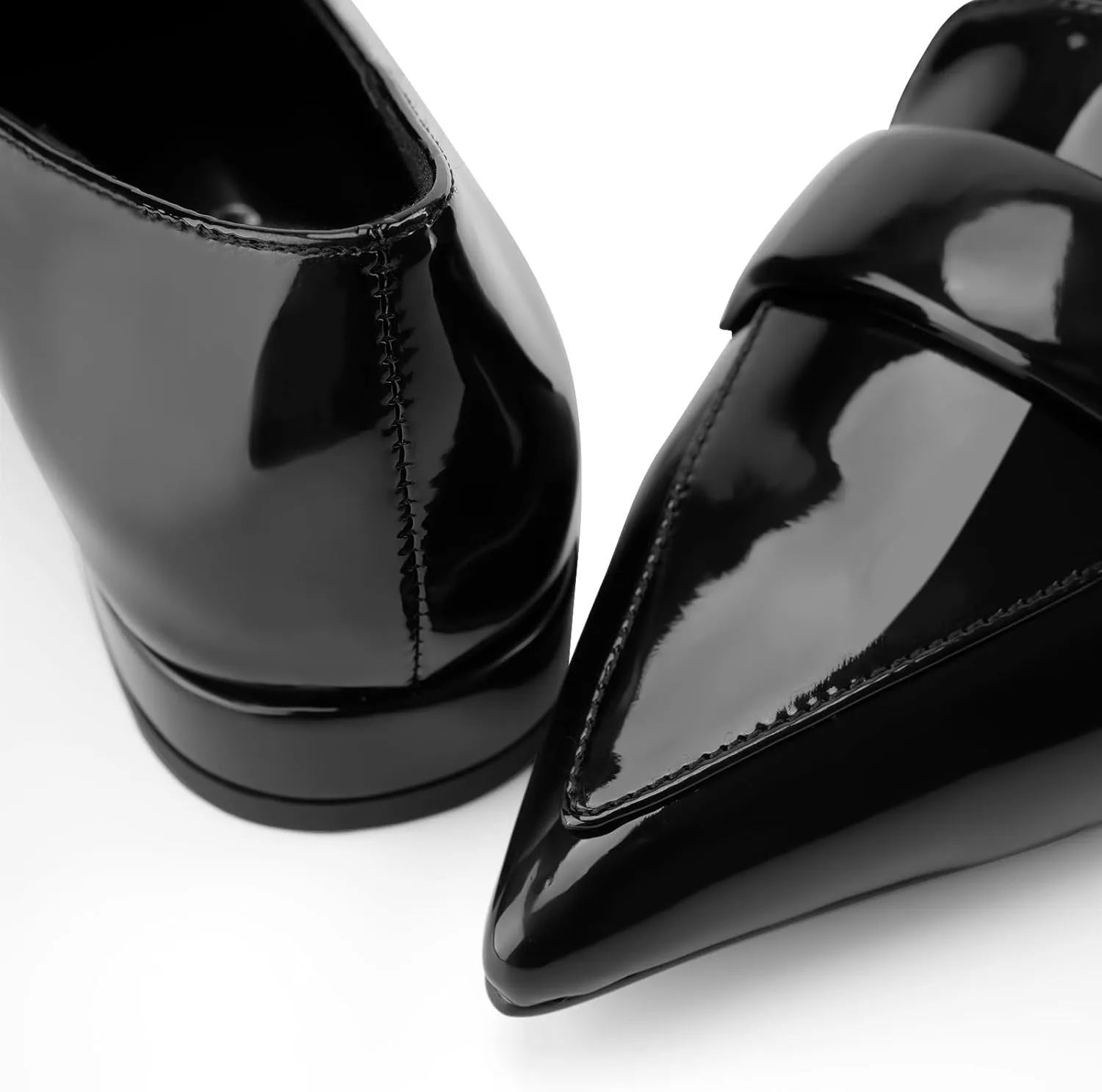 Women's Closed Pointed Toe Penny Loafers Shoes Black Patent Leather Comfortable Slip On Work Business Dressy Classic Flats Shoes