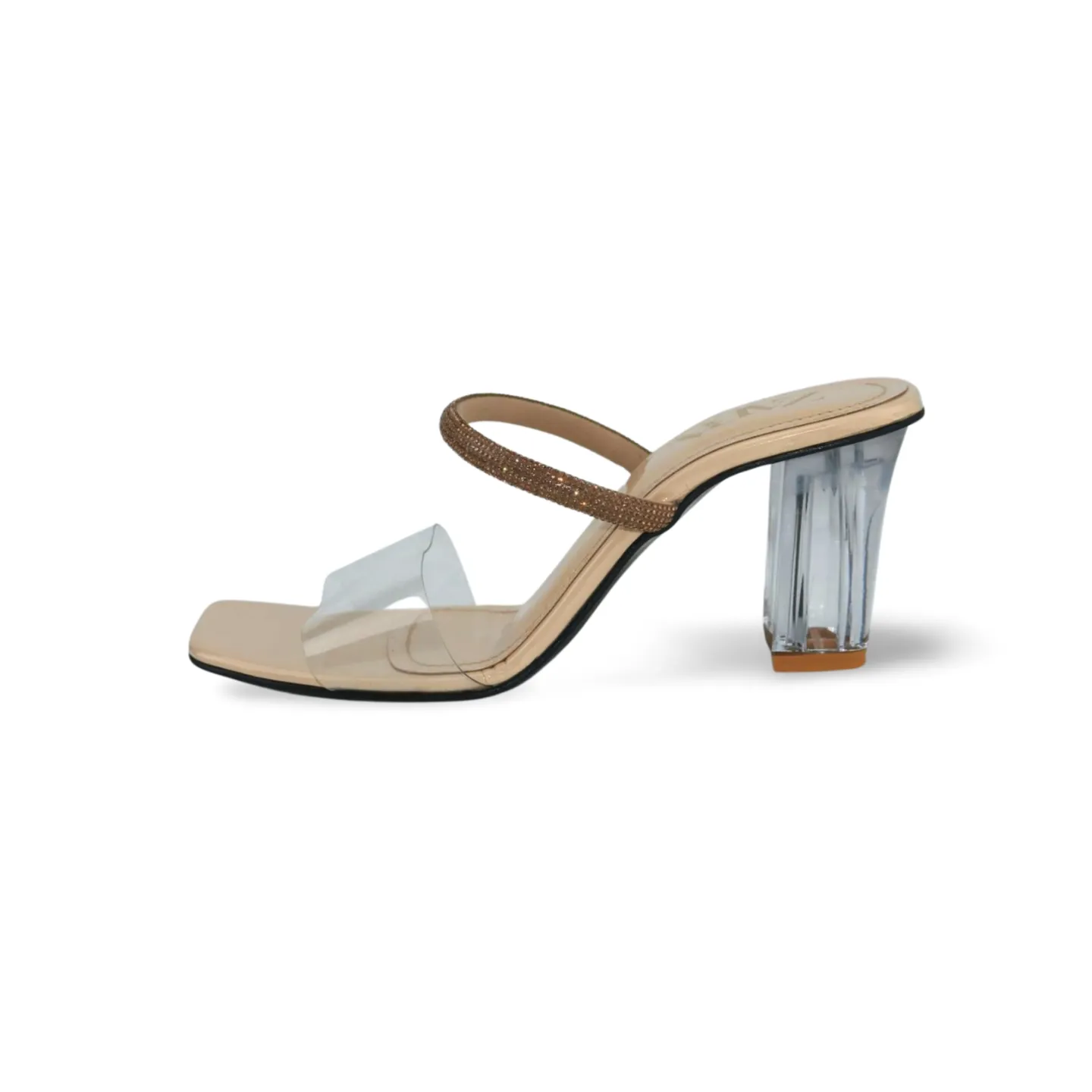 Women's High Heel Transparent Mules with Rhinestone Accents
