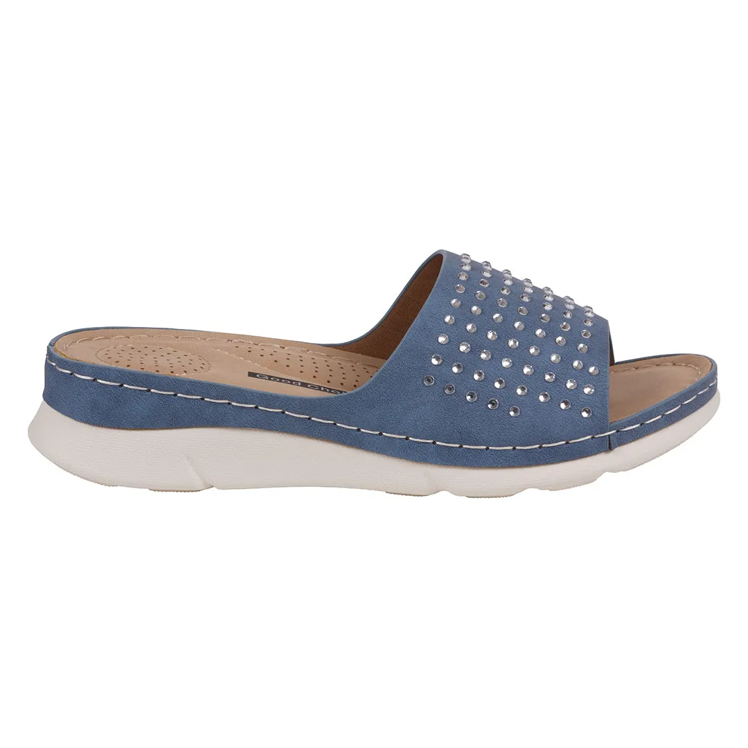 Women's Julie Blue Embellished Flat Comfort Sandals