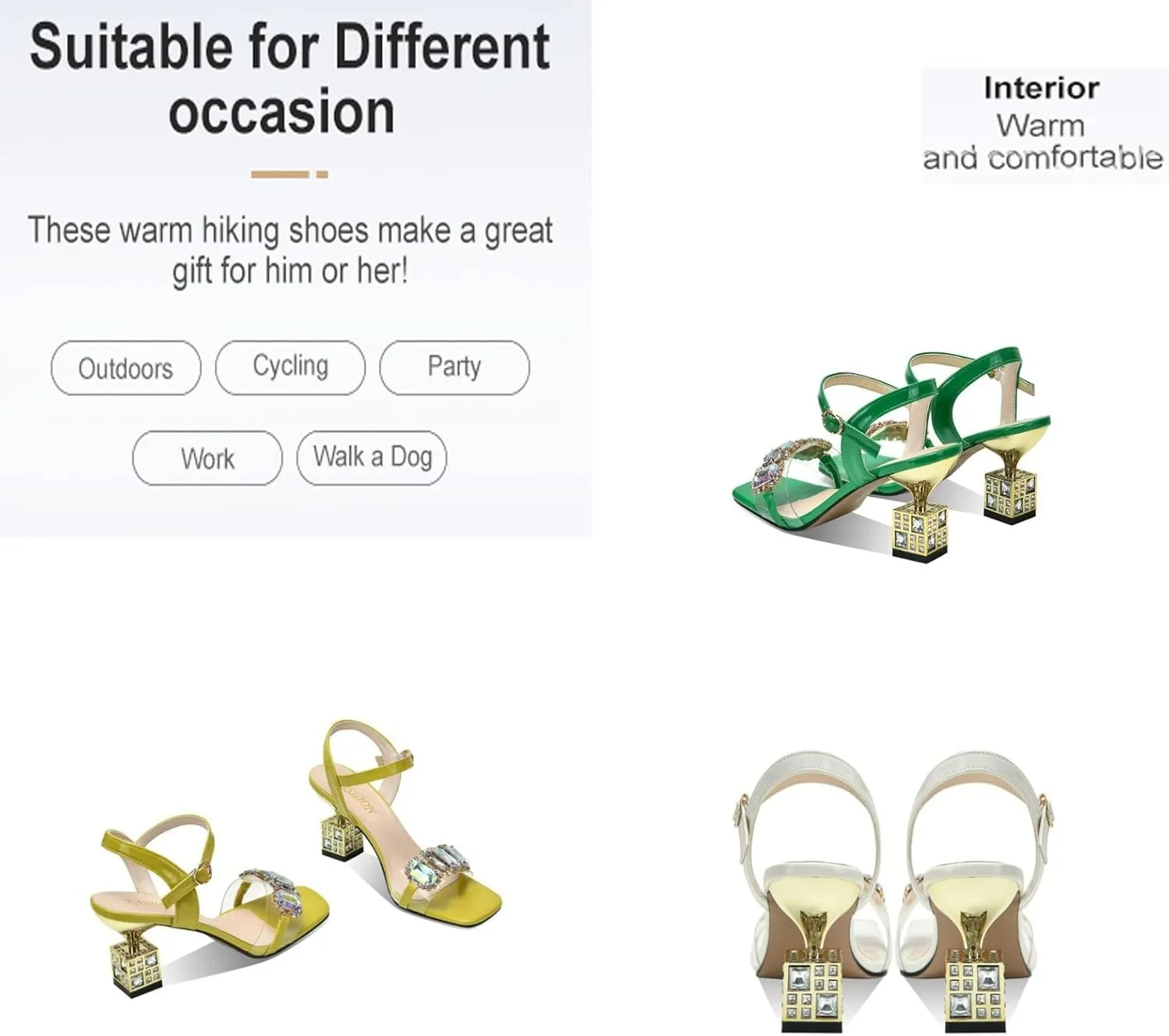 Women's Open Toe Shiny Diamond Chunky Heel Sandals,Party Dress Sparkle Slip-On Platform Sandals,Chic Casual Diamond Sandals.