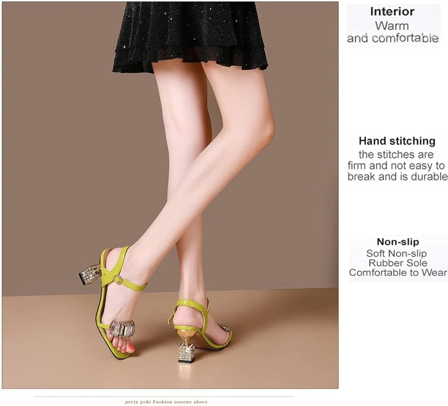 Women's Open Toe Shiny Diamond Chunky Heel Sandals,Party Dress Sparkle Slip-On Platform Sandals,Chic Casual Diamond Sandals.
