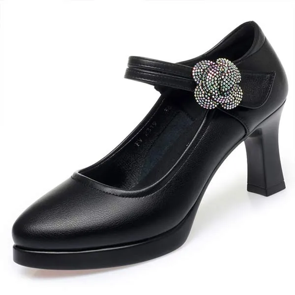 Women'S Shallow Mouth Round Toe Strappy Chunky High Heels 34089693