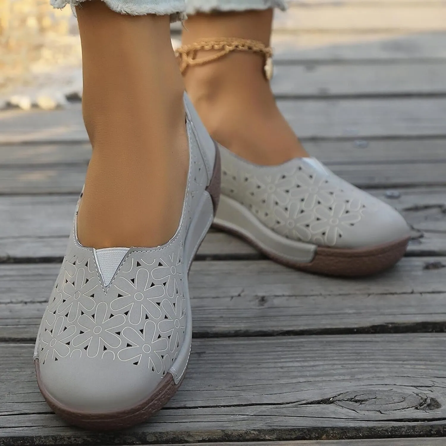 Women's Summer Sandals Large Size Hollow Out Flowers Single Shoes Comfortable One Foot Stirrups Soft Flat Shoes