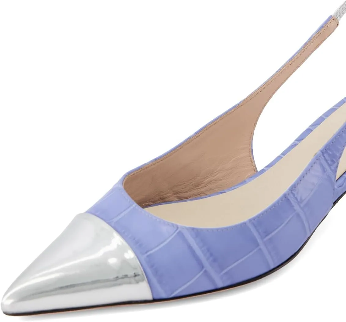 XYD Women's Chic Sling Back Sandal 2 Inches Crystal Block Low Heel Closed Pointed Toe Pumps Slip On Elegant Evening Dating Dress Shoes